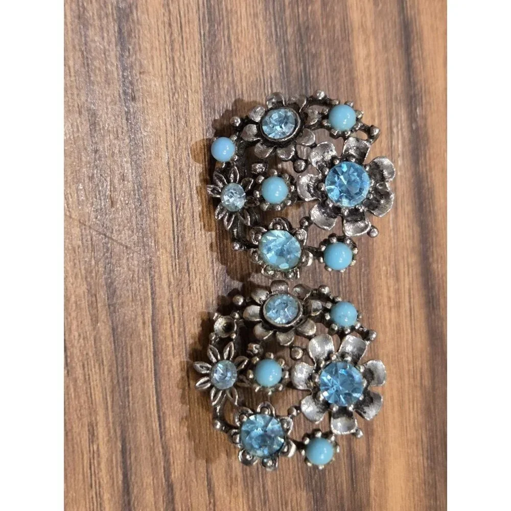 Vtg Lisner Earrings Signed Screw Back Blue Rhinestone Faux Pearl As Is - Picture 10 of 11